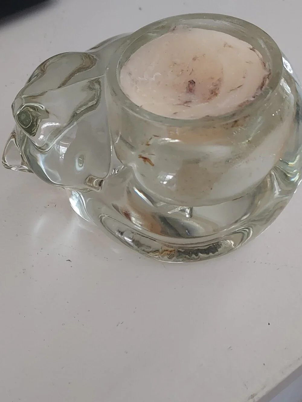 Avon Vintage Clear Glass Cat Tealight Candle Holder
